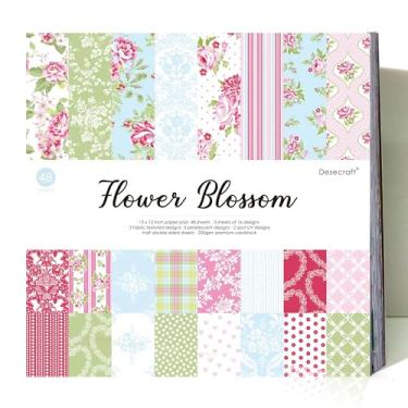 Imagem de Desecraft Pacote de papel decorativo com 48 folhas, 30,5 x 30,5 cm, cartão decorativo - flor de flor - para fazer cartões, agenda, diário, origami, scrapbook, materiais
