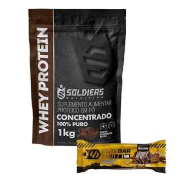 Imagem de Kit: Whey Protein 1Kg Chocolate Belga + Barrinha Elitebar Pão de Mel 30g Soldiers Nutrition