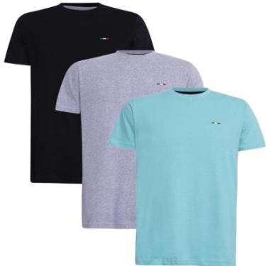 Imagem de Kit 3 Peças Camisetas Básicas Masculina Vih Triny em Algodão Premium no Estilo Tommy Bordado Itália-Masculino