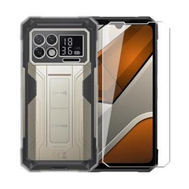 Imagem de WDMYLFTW Capa para Doogee S200 Max + película protetora de tela de vidro temperado - Capa protetora de TPU (transparente) de silicone transparente e flexível à prova de choque (transparente)