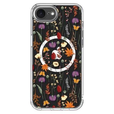 Imagem de ICEDIO Capa para iPhone 16e com protetor de tela - compatível com carregamento sem fio, proteção aprimorada da câmera, capa transparente com design floral moderno para mulheres - floral laranja roxo