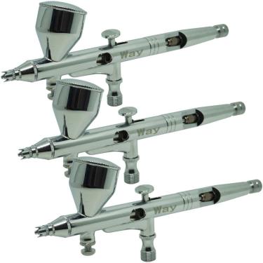Imagem de Kit 3 Canetas Aerógrafo Dupla Ação Profissional 0,2 mm 9 ml Importway IWCA-1C