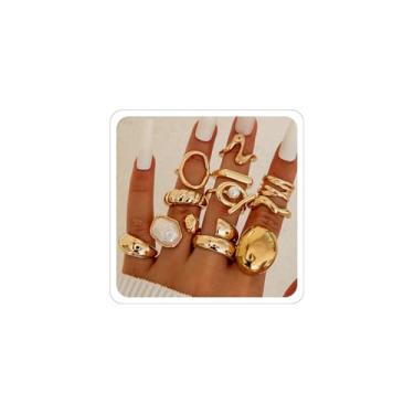 Imagem de CSIYANJRY99 Conjunto de anéis grossos de ouro para mulheres, conjunto de anéis com articulações empilháveis de ouro, acessório, anel aberto, boêmio, bijuteria de fantasia de formatura, Metal, Zircônia