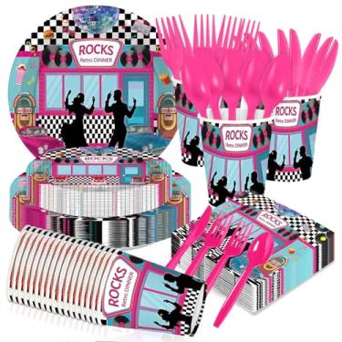 Imagem de Greencian 168Pcs 50s Party Decorations 1950's Rock and Roll Plates and Napkins 1950s Music Rocking Hip Hop Tableware Set for Music Rocking Hip Hop Birthday Anniversary Party Supplies Serves 24