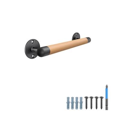 Imagem de SELEWARE Corrimão De Madeira 15" Para Escada, Drywall Ou Concreto, Com Base Metal Resistente, Barra Apoio Escada Sem Barreiras Idosos, Redondo 1,3"