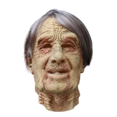 Imagem de Shakven Capa facial de Halloween para velho, capa realista para rosto de velho - Máscara de látex para fantasia de velho - Fontes de festa vívidas Capacete de fantasia criativa para casa assombrada