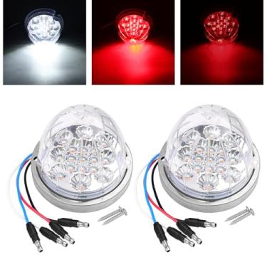 Imagem de Ledvillage 2 peças, 17 luzes LED vermelhas a brancas de melancia, seta colorida de dupla revolução e luz de marcador auxiliar com lente transparente e moldura cromada, 12 V para caminhões Freightliner