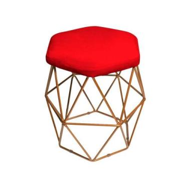 Imagem de Puff Aramado Vermelho Base Ferro Rose Gold Web Shop Moveis