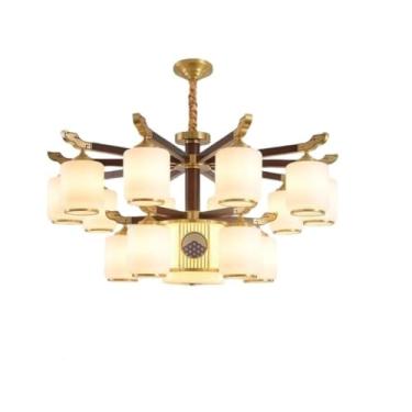 Imagem de Novo pendente minimalista zen em latão, estilo chinês | Iluminação principal ideal para sala de estar, sala de jantar, casas de estilo chinês e halls de duplex (15 lâmpadas)