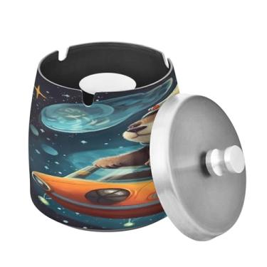 Imagem de Blueangle Cinzeiro engraçado de preguiças com tampa para cigarros, à prova de vento/chuva, aço inoxidável, sem fumaça, inodoro, cinzeiro para uso interno ou externo (186)