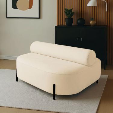Imagem de Sofá Sala Ilha Orgânica éden 125cm Pé Aço Lateral Preto Bouclê Bege E03 - D'rossi