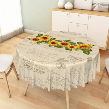 Imagem de SIEDYCV Toalha de mesa redonda com girassol, 178 cm, cartão postal de Paris, tecido de girassol, poliéster, impermeável, reutilizável, capa de mesa redonda rústica para piquenique, acampamento, jardim