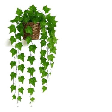 Imagem de Trepadeira Artificial 2x2m com Vaso Trançado em Vime Sintético - Folhagem Artificial Realista para Decoração de Sala, Varanda, Cozinha e Escritório(HERA)