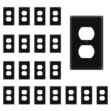 Imagem de ENERLITES Placa de parede de tomada de receptáculo duplex, tamanho 1 gangue 11,4 cm x 7 cm, termoplástico de policarbonato inquebrável, listado na UL, 8821-BK-20PCS, preto (pacote com 20)