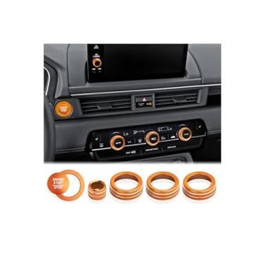 Imagem de DvlynAuroa Para Honda Pilot Accessories 2023-2025, kit de capas de botão de acabamento de liga de alumínio com 6 peças - inicialização, ar condicionado e ajuste de volume (laranja)