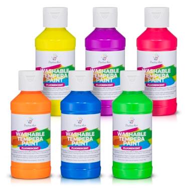 Imagem de Tinta têmpera neon fluorescente lavável – reativa a UV sob luz negra, 6 cores brilhantes, frascos de 118 ml, tinta não tóxica segura para crianças para artesanato e sala de aula, feita nos EUA