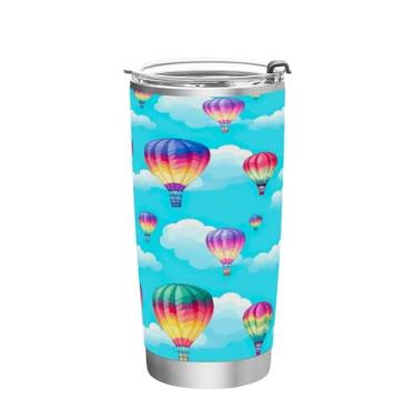 Imagem de Wassud Copo de balão quente de 590 ml com tampa e canudo de aço inoxidável, parede dupla, copo isolado para viagem, caneca de café para bebidas frias e quentes