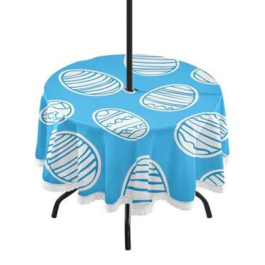 Imagem de CEBUGI Toalha de mesa redonda para uso ao ar livre, ovos de Páscoa, impermeável, com orifício Umberlla, capa de mesa lavável para pátio, cozinha, sala de jantar, 152 cm