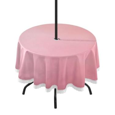 Imagem de CEBUGI Toalha de mesa redonda para uso ao ar livre, fundo de cor clara, impermeável, com furo Umberlla, capa de mesa lavável para pátio, cozinha, sala de jantar, 152 cm