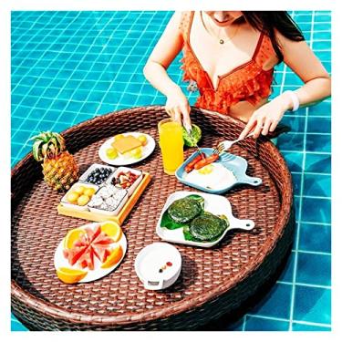 Imagem de Bandeja de servir flutuante, mesa de piscina, bandeja de servir flutuante, mesa e bar, bandeja flutuante para piscina em tecido de vime, bandeja flutuante para café da manhã, cesta de vime, casa de