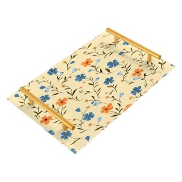 Imagem de Wassud Bandeja de banheiro com flores azuis e laranjas, bandejas de perfume, alça de maquiagem, cômoda, quarto, cozinha, mesa, 30 x 20 cm