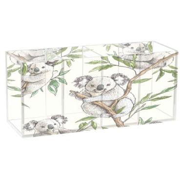 Imagem de CEBUGI Porta-canetas de acrílico com 4 compartimentos, organizador de lápis transparente, lindo suporte de pincel de maquiagem coala para armazenamento em mesa de escritório em casa