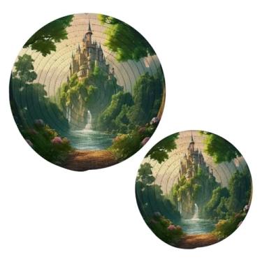 Imagem de Wassud Conjunto de tripé de castelo místico para pratos quentes, suportes redondos de algodão, almofadas quentes, porta-copos elegantes, decoração de cozinha e acessórios, 2 peças