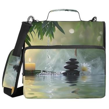 Imagem de xigua Fichário com zíper de pedras pretas e brancas com alça de ombro e alça para transporte fácil, fichário de 3 anéis de 3 cm para escola, painel de expansão e arquivo expansível