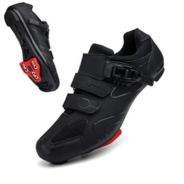 Imagem de Vicogn Tênis de ciclismo masculino feminino compatível com Peloton Indoor Bicycle Pedals Clip in Road Bike Shoes pré-instalado com Look Delta Cleats, Preto, 14.5 Women/13 Men