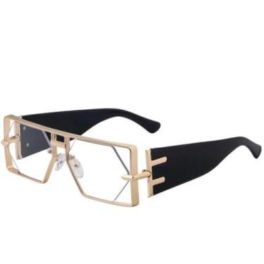 Imagem de JRLLFD Óculos de sol femininos vazados, estilo cyberpunk, luxuosos, para dirigir ao ar livre, UV400 (preto transparente)