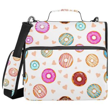 Imagem de xigua Fichário colorido com zíper donut com alça de ombro e alça para transporte fácil, fichário de 3 anéis de 3 cm para escola, painel de expansão e arquivo expansível