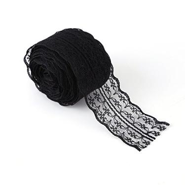 Imagem de Pssopp Fita Decorativa de Renda de Casamento de 10 M, Fitas de Rolo de Padrão Vintage de Tecido Perfeitas para Embrulho de Presentes, Artesanato, Design de Flores, Rendas Decorativas (BLACK)