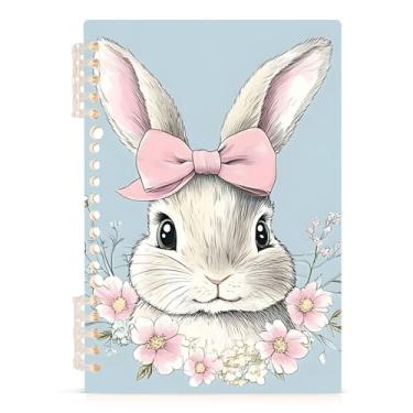 Imagem de Burbuja Caderno de coelho com laço rosa, papel pautado universitário A5 com 60 folhas, fichário para escritório, 1 pacote