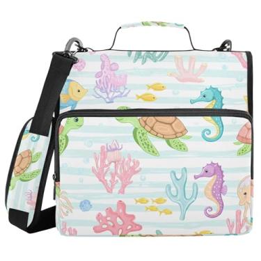 Imagem de xigua Fichário bonito com zíper de animais subaquáticos com alça de ombro e alça para transporte fácil, fichário de 3 anéis de 3 cm para escola, painel de expansão e arquivo expansível