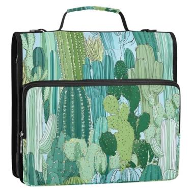 Imagem de CEBUGI Fichário de 3 anéis com zíper com alça de ombro, pasta de arquivo expansível de 3,8 cm, anéis D, para escola, escritório, cacto fofo