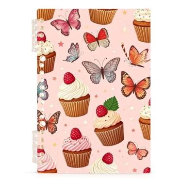 Imagem de Burbuja Caderno de borboletas Cakes, papel pautado universitário A5 com 60 folhas, fichário para escritório, 1 pacote