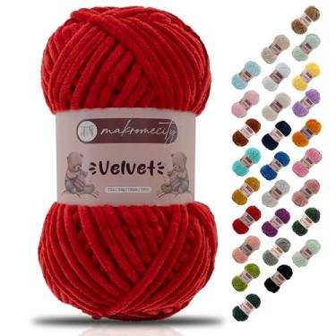 Imagem de Makromecity Fio de veludo 100 g (3,5 oz) / 120 m (132 jardas) fio de chenille premium 100% poliéster, ultra macio, antibolinhas, lavável na máquina, 30 cores para tricô e crochê (vermelho, 1 novelo)