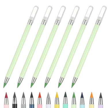 Imagem de PATIKIL Forever Pencil, conjunto de 6 peças de lápis de metal afiados mecânicos fofos para livros de colorir, esboço, desenho, escrita, arte, iniciante, marcador verde