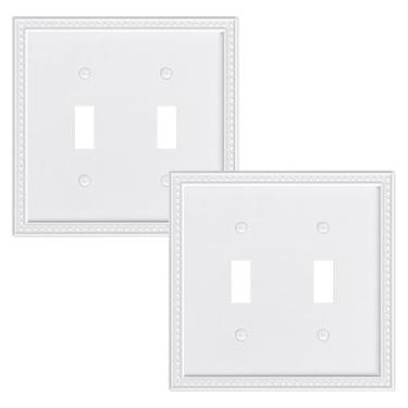 Imagem de TREEWELL Pacote com 2 placas de cobertura para interruptor de luz dupla, capas decorativas de pérolas, placa de interruptor duplo, policarbonato inquebrável, branco puro, placa de parede de 2 grupos