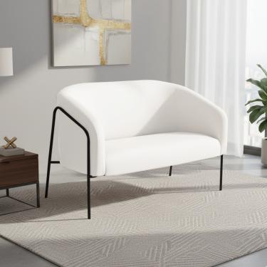 Imagem de Sofá 2 Lugares Namoradeira Stella Base Industrial Alta Preta Sintético Branco D03 - D'Rossi