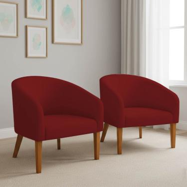 Imagem de Poltrona Sala Decorativa Kit 2 Stella Pé Madeira Trapézio Castanho Veludo Marsala D03 - D'Rossi