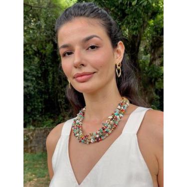 Imagem de Colar Cascalho de Pedras Naturais e Madeira Clara - Acessório Artesana