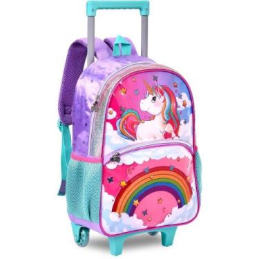 Imagem de Mochila Infantil com Rodinha Unicórnio G + Estojo + Lancheira (KIT Com