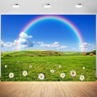Imagem de 2,1 x 1,5 m Pano de fundo de pastagem primavera paisagem natureza pradaria arco-íris grandes planícies fundo fotográfico primavera aniversário chá de bebê decorações de festa banner papel de parede