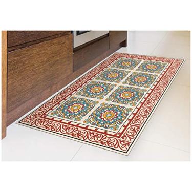 Imagem de IRI-GIRI Tapete de vinil para cozinha decorativo linóleo PVC piso de azulejo, colorido, durável, antiderrapante, lavável à mão e protege pisos 99,8 cm x 59,9 cm, vermelho Barcelona 248