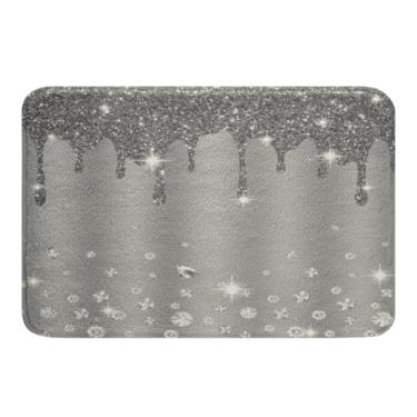 Imagem de Feelyou Tapete de banho antiderrapante com estampa de glitter prateado (sem glitter), decoração brilhante, cinza, felpudo, absorvente para tapetes de diamante e banheiro, tapete de banheiro 50,8 cm x 81,2 cm