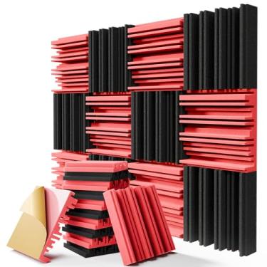 Imagem de Pacote com 12 painéis de espuma à prova de som para paredes, painéis acústicos de alta densidade de 30 x 30 x 5 cm, painéis de parede autoadesivos à prova de som para estúdio, casa e tetos (preto +