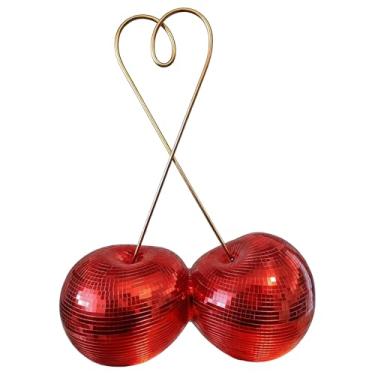 Imagem de Kathfly Bola de discoteca cereja para Dia dos Namorados com haste de coração Jumbo Double Cherry Decorações de festa bola espelhada para mesa de dia dos namorados centro de mesa decoração de bar para