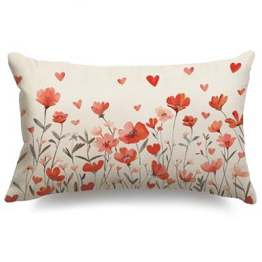 Imagem de JXZYGMD Capas de almofada para o dia dos namorados, 30,5 x 50,8 cm, coração vermelho, decoração floral ao ar livre para sofá, decoração de casa
