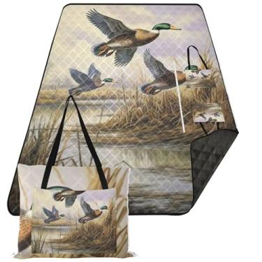 Imagem de TSENQUE Tapete de piquenique dobrável para cena de voo de pato, cobertor de praia à prova d'água, grande, grande, para grama, 299 x 203 cm